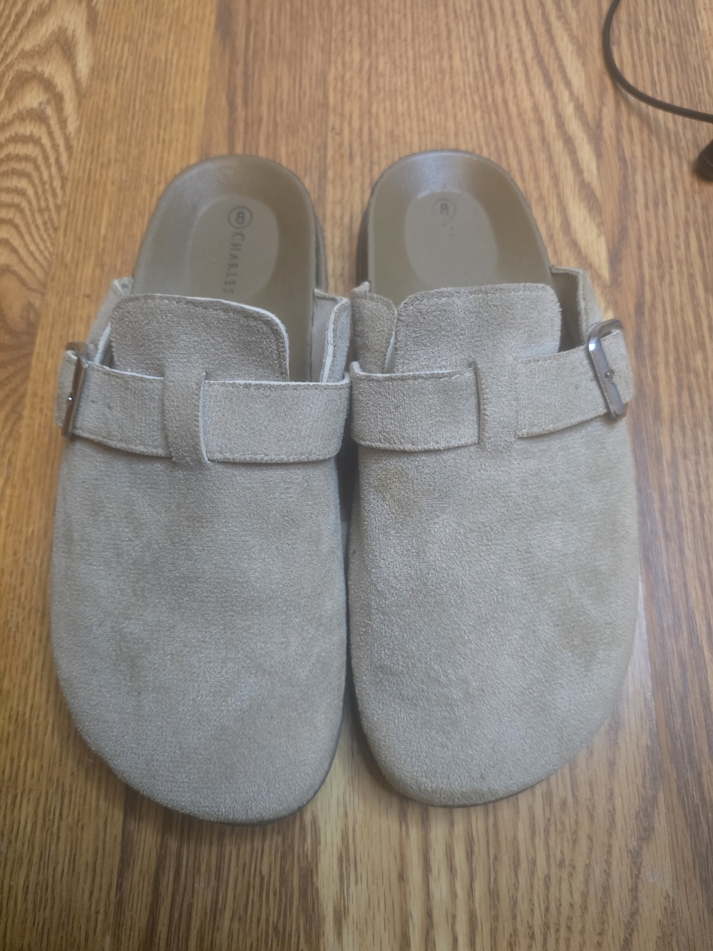 Charles Albert Taupe Suede Clogs Buckle Mule Slip On Sandals Womens 8